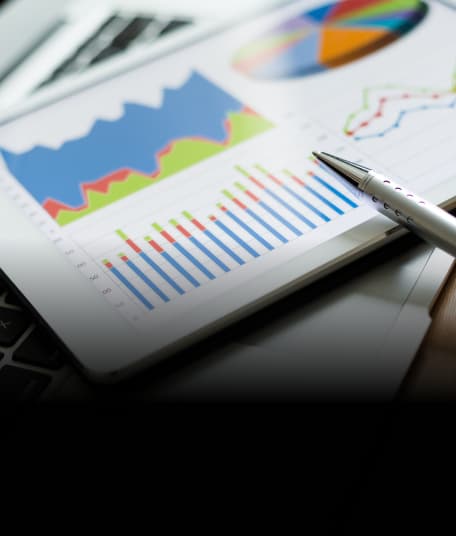 Tablet displaying charts and graphs.